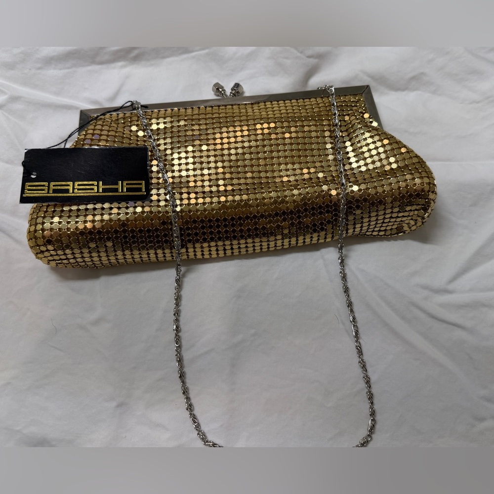 NWT Sasha Metallic Gold Evening Bag - Picture 7 of 10